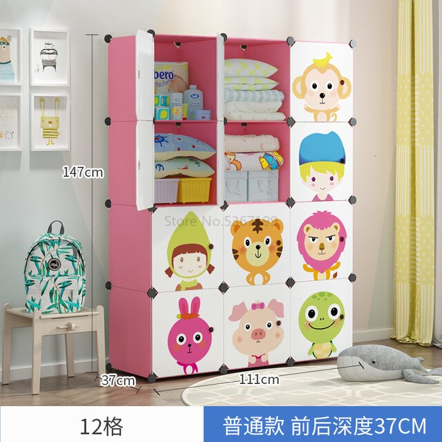 Children's Simple Wardrobe Cloth Baby Children Plastic Assembly Baby Economic Wardrobe Cartoon Storage