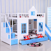 Load image into Gallery viewer, 2016 modern solid wood Children's bed wood  bunk bed with ladder cabinet slider