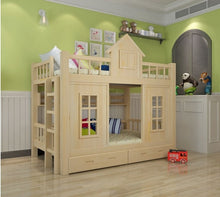 Load image into Gallery viewer, 2016 modern solid wood Children's bed wood  bunk bed with ladder cabinet slider