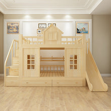 Load image into Gallery viewer, 2016 modern solid wood Children's bed wood  bunk bed with ladder cabinet slider