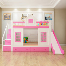 Load image into Gallery viewer, 2016 modern solid wood Children's bed wood  bunk bed with ladder cabinet slider